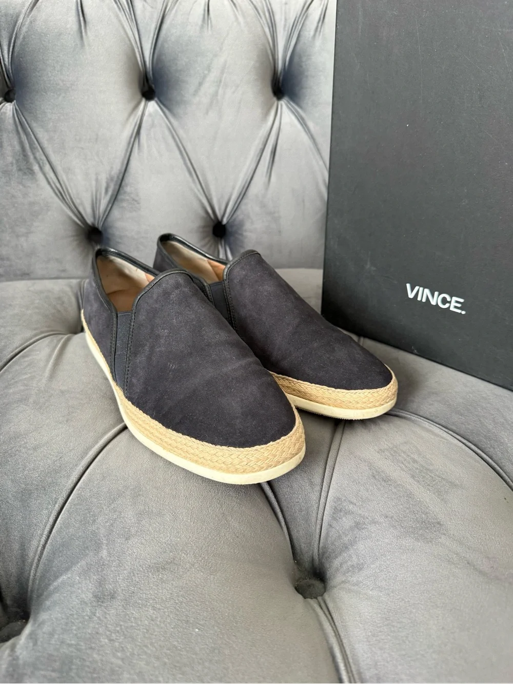 Vince Chalmers Men’s Coastal Navy Suede Slip-On Espadrilles Size 9